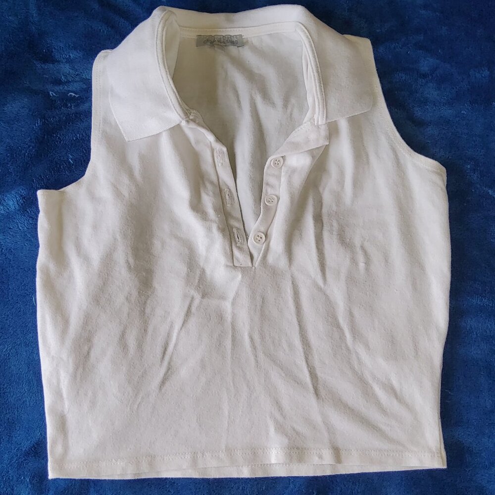 Button Up Collared Cotton Crop Top Preppy Academia